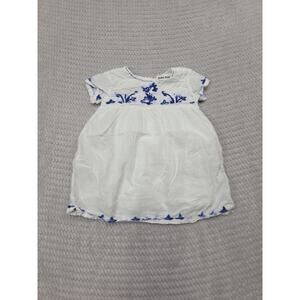 Roller Rabbit Dress Babygirls 12/18 Months White Blue Embroidered